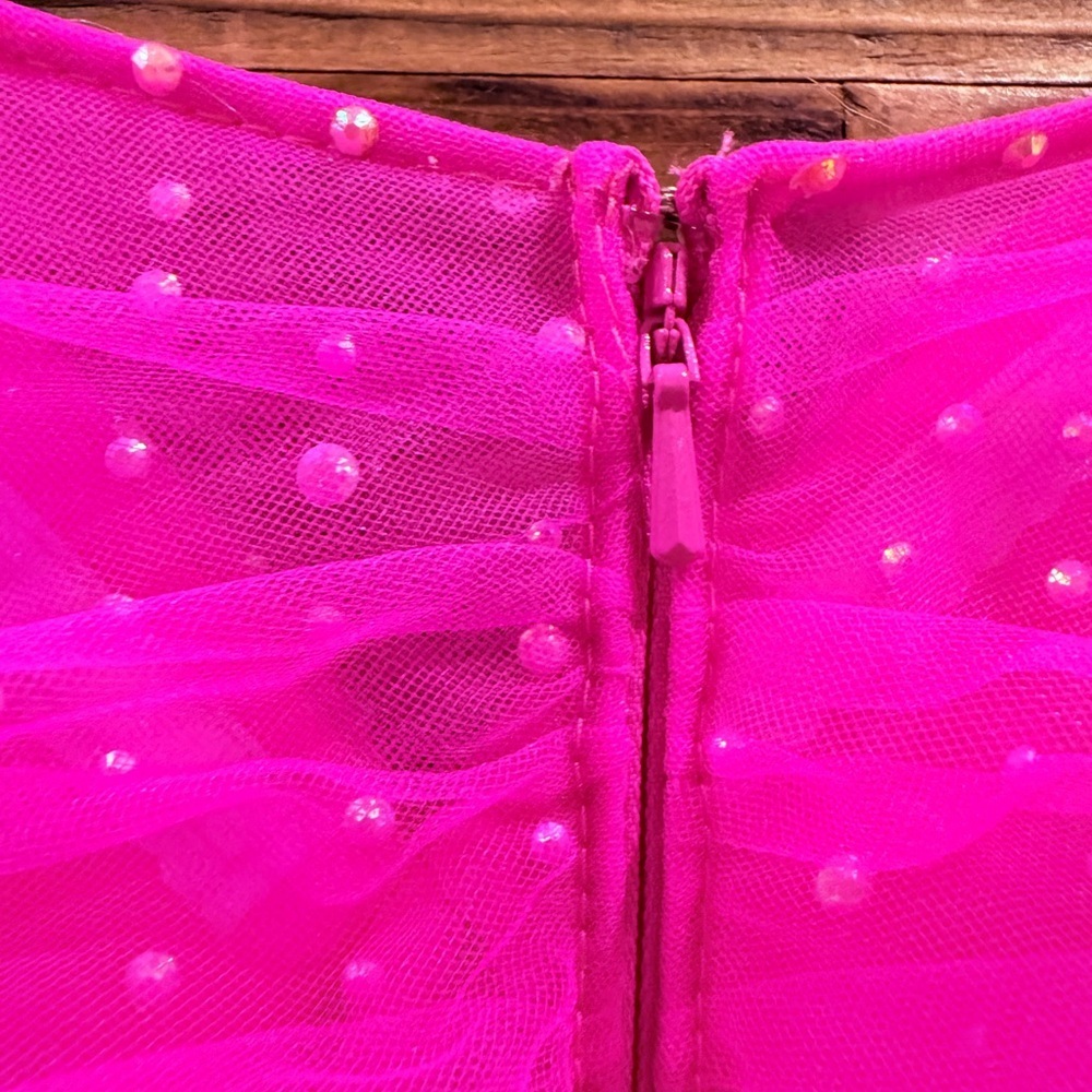 La Femme Hot Pink & Crystal Strapless Long Prom Ball Gown 31997 NWT - Picture 13 of 16